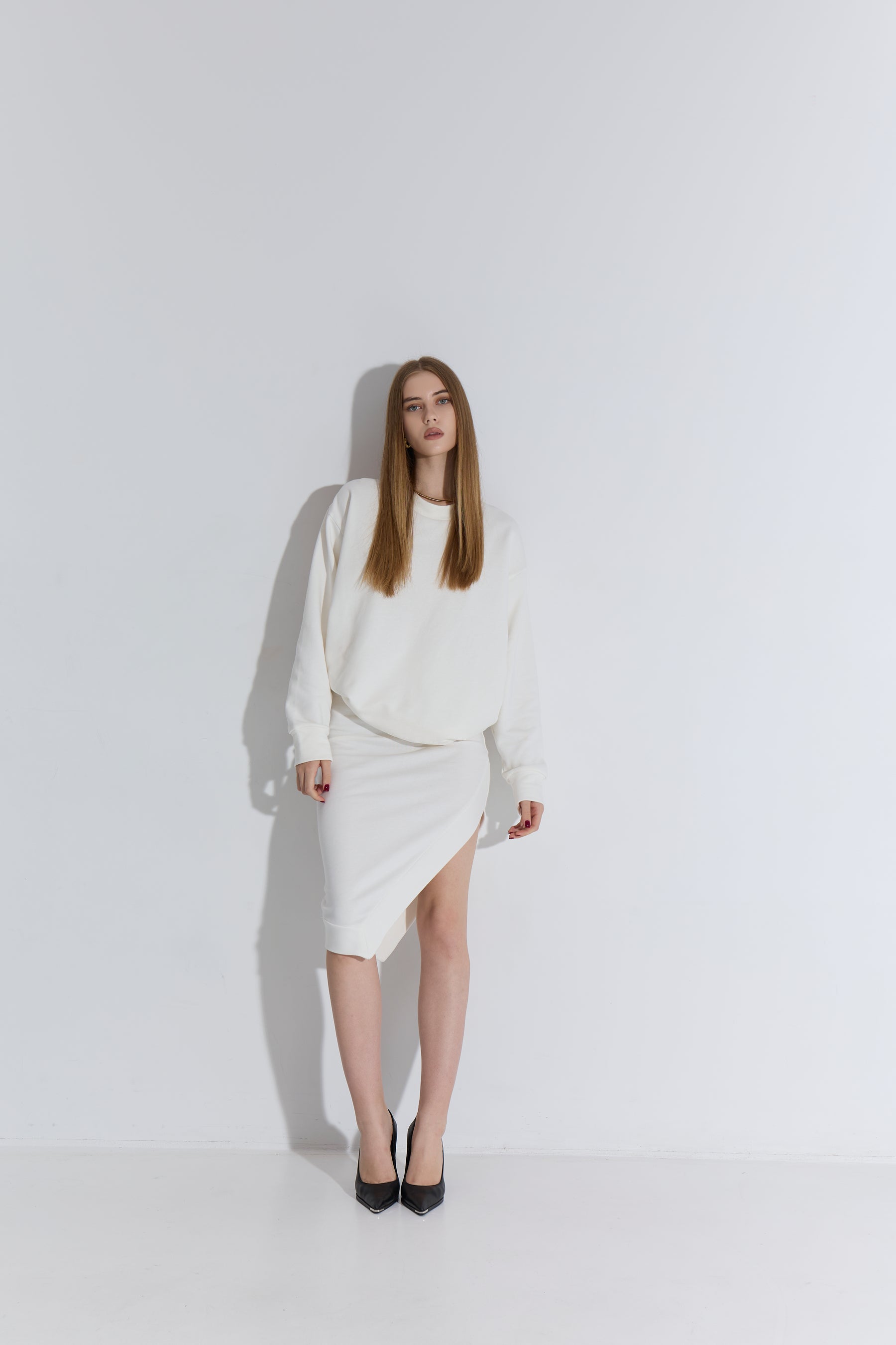 Fold midi Skirt - Ivory white