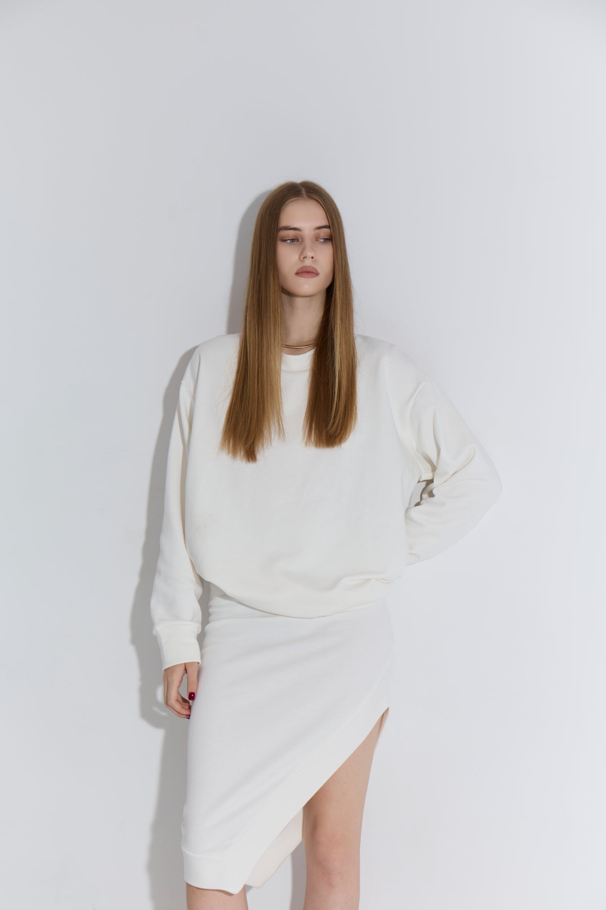 Fold midi Skirt - Ivory white