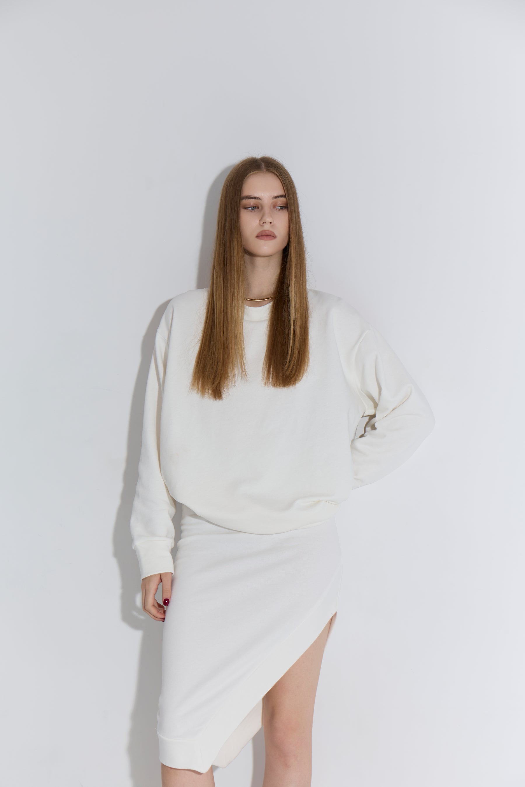 Fold midi Skirt - Ivory white